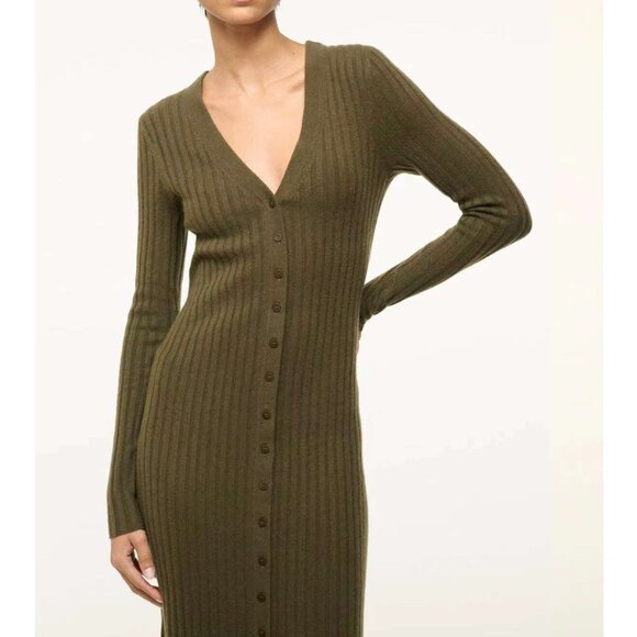NWT STAUD Shoko Cashmere Knit Sweater Midi Dress XSmall/Medium Dark Olive - Picture 3 of 8